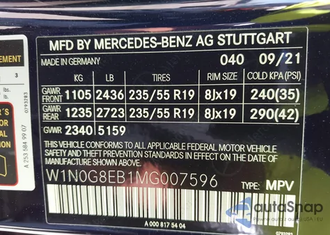 2021 Mercedes-Benz Glc 300 4Matic from USA, damaged, VIN W1N0G8EB1MG007596
